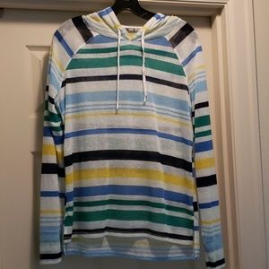 Lightweight striped pull over hoodie